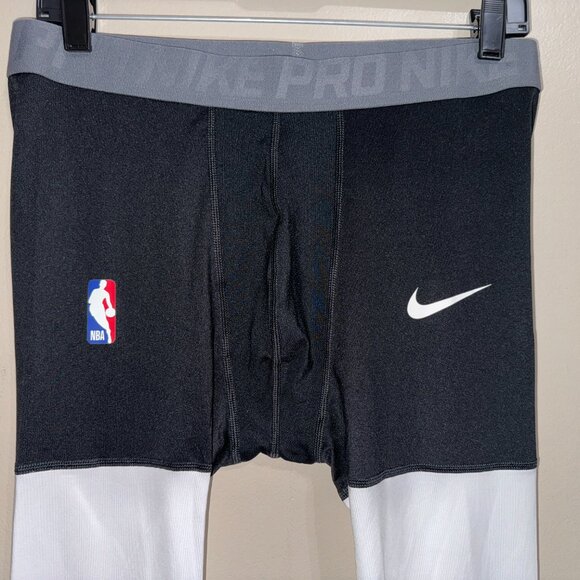 Nike Pro NBA Team Issue Compression 3/4 Tights Black White Men AT9764-011 - Picture 3 of 11